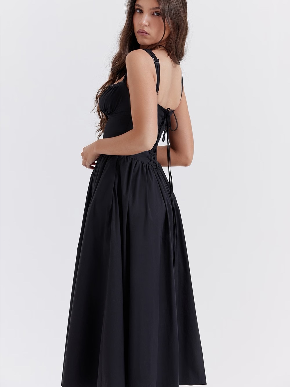 House of CB Tatiana Black Tie-Back Midi Dress
